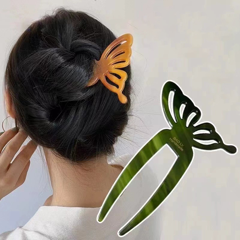 Women Accessories Wholesale - Elegant Acetic Acid Butterfly U-Shaped Hair