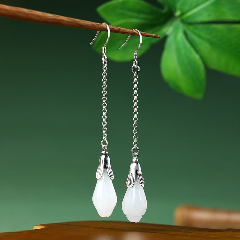 White Real Jade Flower Earring - Women'S Yellow Accessories review and price